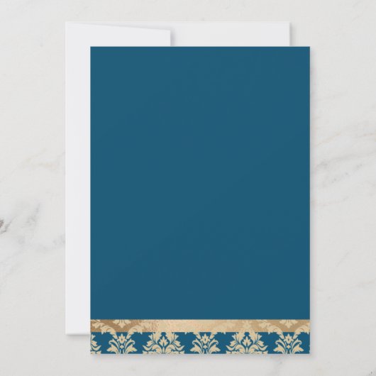 Blue Damask Gold Script Elegant Wedding Save The Date (Achterkant)