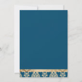 Blue Damask Gold Script legant our Wedday Kaart (Achterkant)