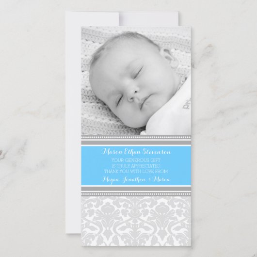 Blue Damask Hartelijk dank Baby shower fotokaarten Bedankkaart (Voorkant)