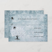 Blue Damask Heart Leaf Tree Bird RSVP (Voorkant / Achterkant)