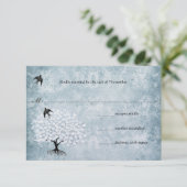 Blue Damask Heart Leaf Tree Bird RSVP (Staand voorkant)