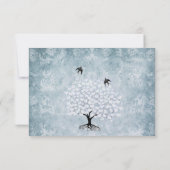 Blue Damask Heart Leaf Tree Bird RSVP (Achterkant)