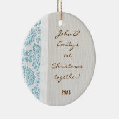 Blue Damask Lace Print Personalized Name Ornament (Rechts)