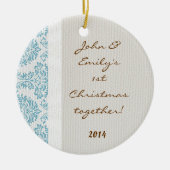 Blue Damask Lace Print Personalized Name Ornament (Voorkant)