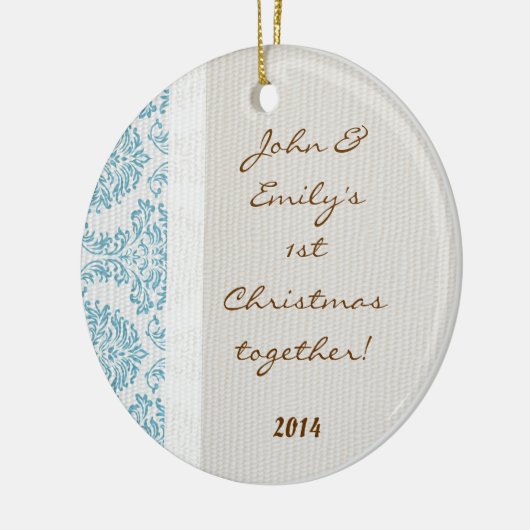 Blue Damask Lace Print Personalized Name Ornament (Links)