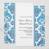 Blue  Damask Lace Wedding Kaart (Voorkant / Achterkant)