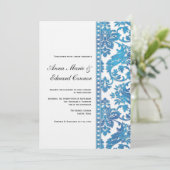 Blue  Damask Lace Wedding Kaart (Staand voorkant)