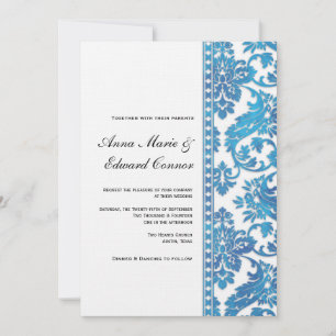 Blue Damask Lace Wedding Kaart
