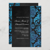 Blue  Damask Lace Wedding Kaart (Voorkant / Achterkant)