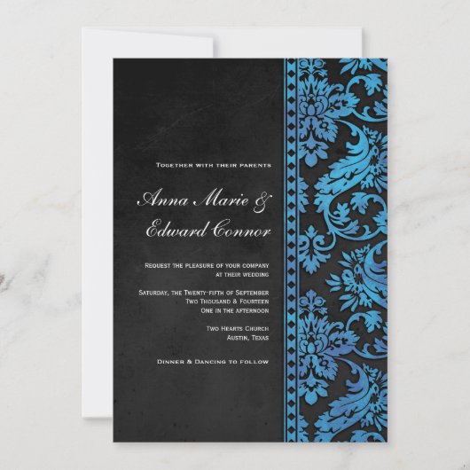 Blue  Damask Lace Wedding Kaart (Voorkant)