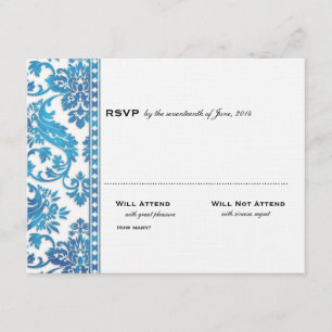 Blue Damask Lace Wedding RSVP Kaartje