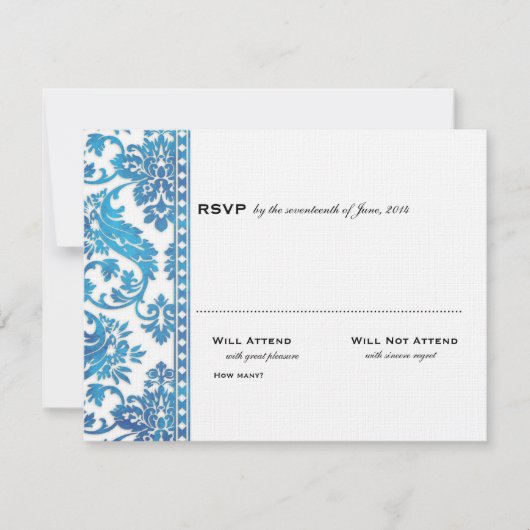 Blue Damask Lace Wedding RSVP Kaartje (Voorkant)