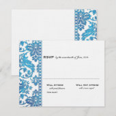 Blue Damask Lace Wedding RSVP Kaartje (Voorkant / Achterkant)