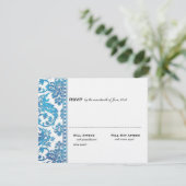 Blue Damask Lace Wedding RSVP Kaartje (Staand voorkant)