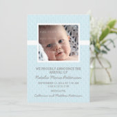 Blue Damask Lijst Foto Baby Announement Aankondiging (Staand voorkant)