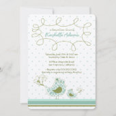 Blue Damask mam en Baby Bird Chic Baby shower Kaart (Voorkant)