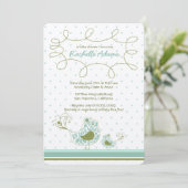 Blue Damask mam en Baby Bird Chic Baby shower Kaart (Staand voorkant)
