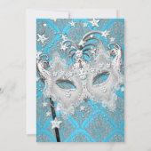 Blue Damask Masquerade Invite Kaart (Achterkant)