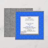 Blue Damask met Pewter U.K. Wedding Invitation Kaart (Voorkant / Achterkant)