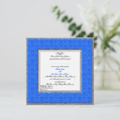 Blue Damask met Pewter U.K. Wedding Invitation Kaart (Staand voorkant)