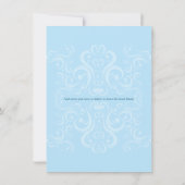 Blue Damask Monogram Baptism/Christening Kaart (Achterkant)