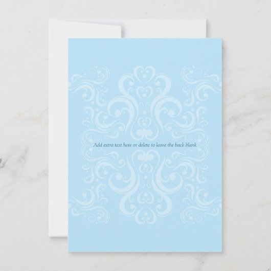 Blue Damask Monogram Baptism/Christening Kaart (Achterkant)