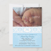 Blue Damask Monogram Baptism/Christening Kaart (Voorkant)