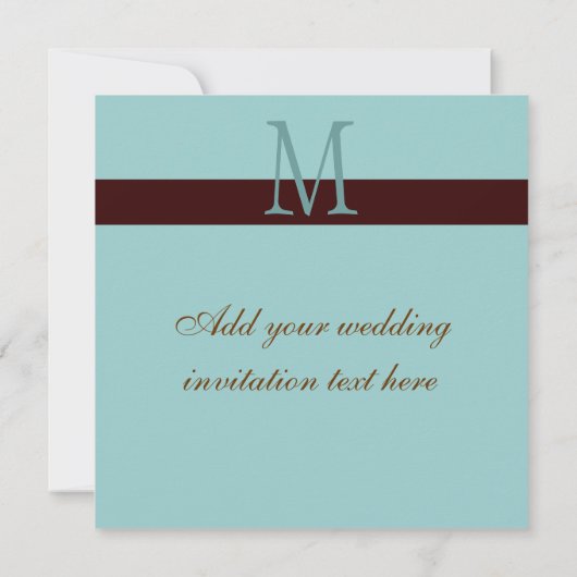 Blue Damask Monogram Brown Wedding Invitation Kaart (Achterkant)