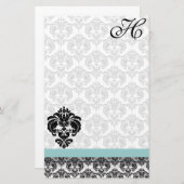 Blue Damask Monogram Gerecycled papier (Voorkant / Achterkant)