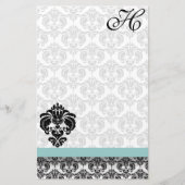 Blue Damask Monogram Gerecycled papier (Voorkant)