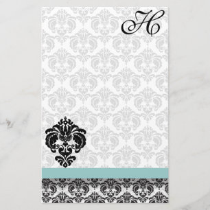 Blue Damask Monogram Gerecycled papier