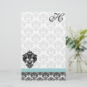 Blue Damask Monogram Gerecycled papier (Staand voorkant)