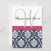 Blue Damask Monogram Names Wedding Invitation Kaart (Voorkant)