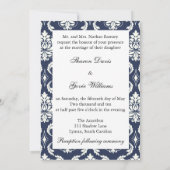 Blue Damask Monogram Names Wedding Invitation Kaart (Achterkant)