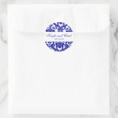 Blue Damask Monogram Ronde Sticker (Tas)