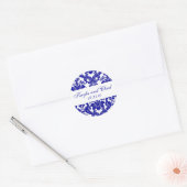 Blue Damask Monogram Ronde Sticker (Envelop)