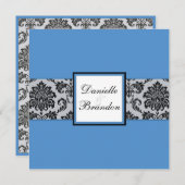 Blue Damask Monogram Weddenschap Kaart (Voorkant / Achterkant)