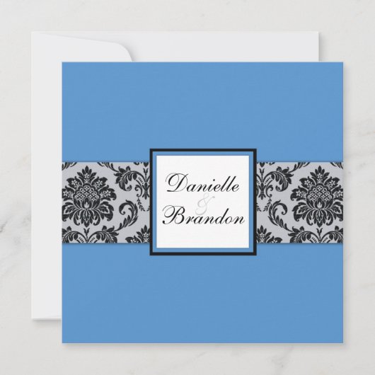 Blue Damask Monogram Weddenschap Kaart (Voorkant)