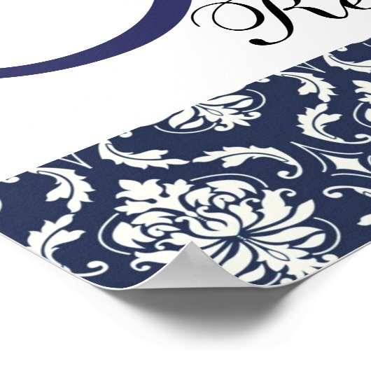 Blue Damask Monogram Weddenschap Poster (Hoek)