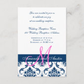 Blue Damask Monogram Weddenschappen Reception Informatiekaartje (Voorkant)