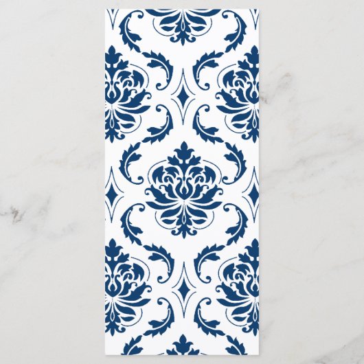 Blue Damask Monogram Wedding Menu Kaarten (Achterkant)
