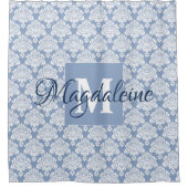Blue Damask Monogrammed Douchegordijn w / Naam (Voorkant)