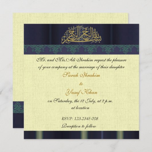 Blue Damask Muslim bruiloft Kaart (Voorkant / Achterkant)