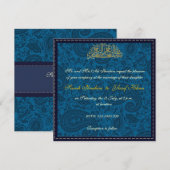 Blue Damask Muslim bruiloft Kaart (Voorkant / Achterkant)