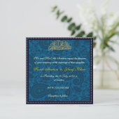 Blue Damask Muslim bruiloft Kaart (Staand voorkant)