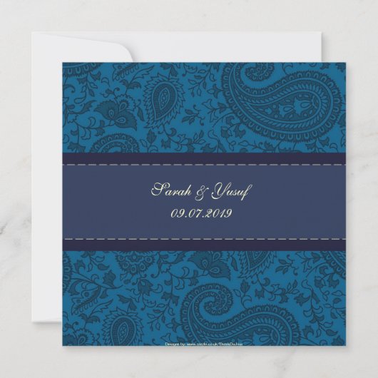 Blue Damask Muslim bruiloft Kaart (Achterkant)