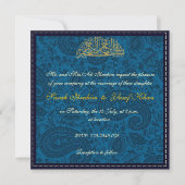Blue Damask Muslim bruiloft Kaart (Voorkant)