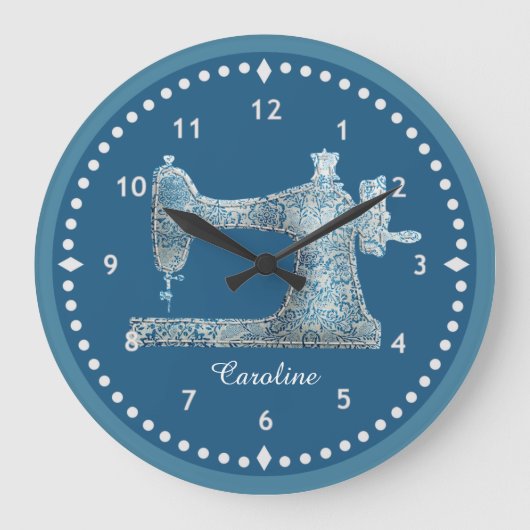 Blue Damask-naaigerklok Grote Klok (Voorkant)