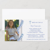 Blue Damask parells First Community Photo Invite (Voorkant / Achterkant)