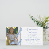 Blue Damask parells First Community Photo Invite (Staand voorkant)